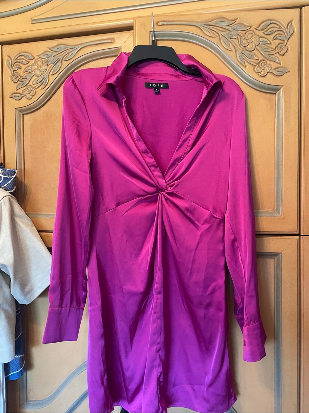 Fuchsia Twist-Front Satin dress
